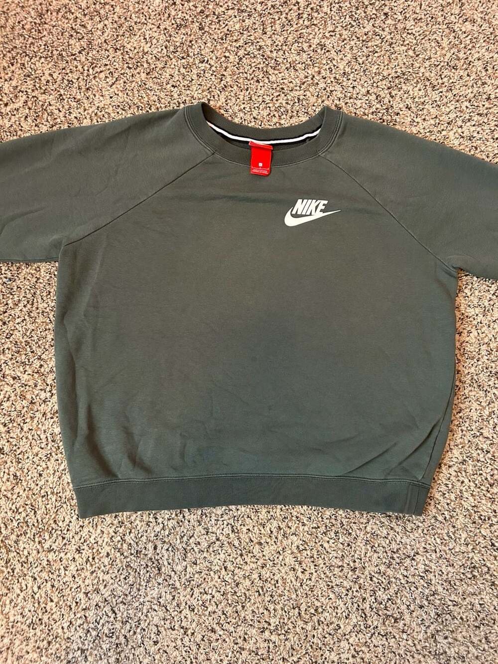 Nike Olive Green Crewneck Sweatshirt with White Swoosh Logo